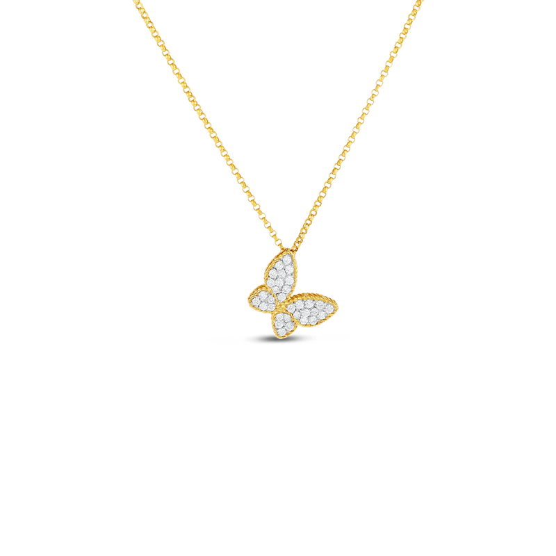 Princess 18K Yellow/White Gold Diamond Butterfly Pendant Necklace