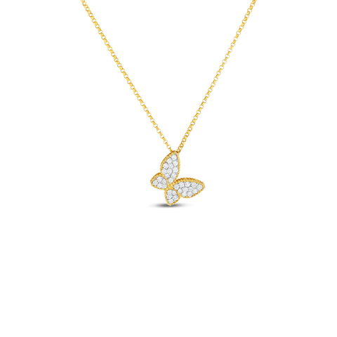 Princess 18K Yellow/White Gold Diamond Butterfly Pendant Necklace