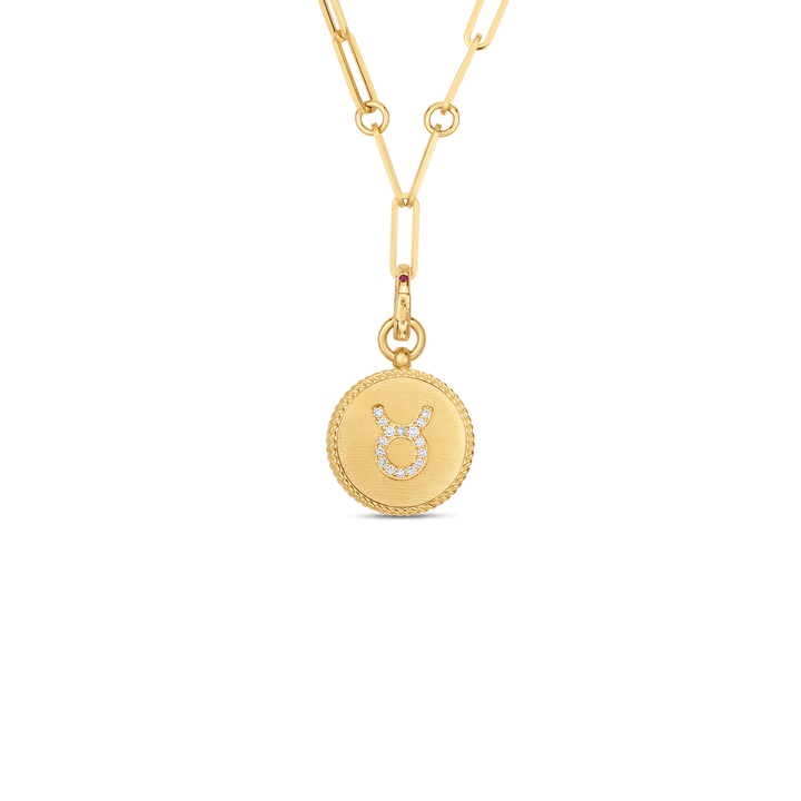 Roberto Coin Jewelry - Medallion Charms 18K Yellow Gold Taurus Zodiac Diamond Necklace | Manfredi Jewels