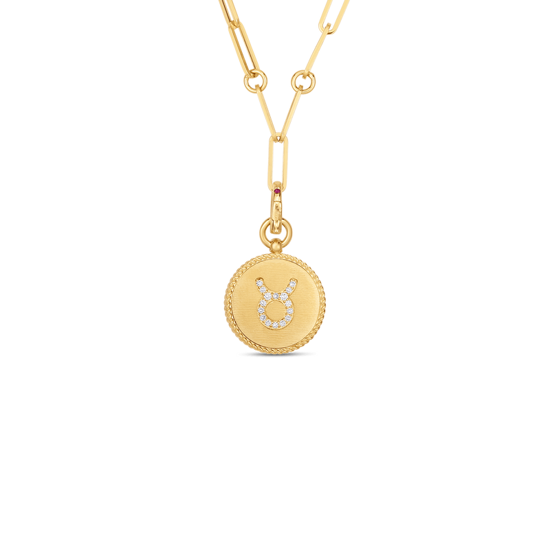 Medallion Charms 18K Yellow Gold Taurus Zodiac Diamond Necklace