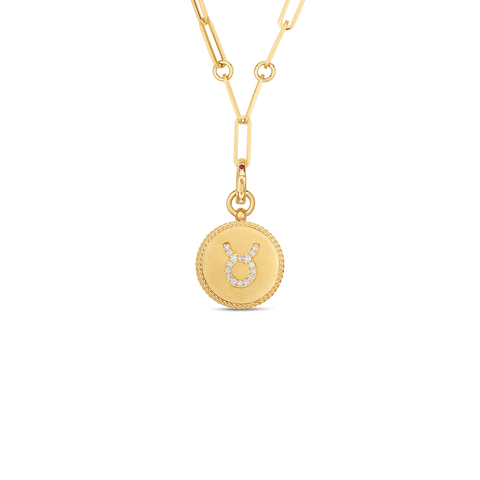 Medallion Charms 18K Yellow Gold Taurus Zodiac Diamond Necklace