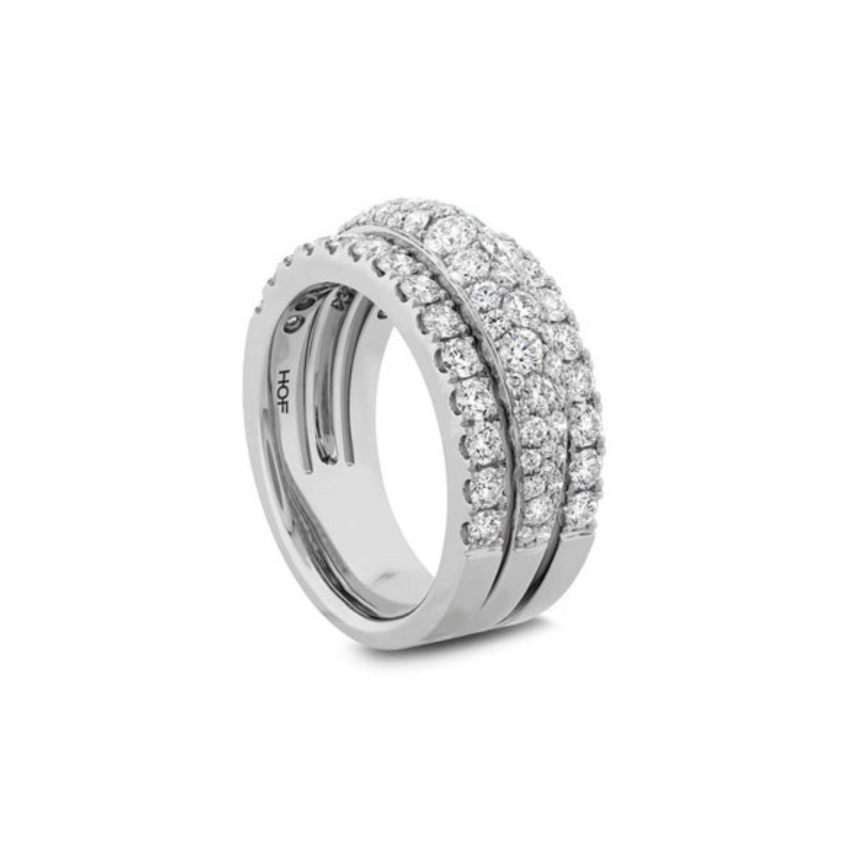Hearts On Fire Jewelry - Grace 18K White Gold Triple Row Small Domed Diamond Pavé Ring | Manfredi Jewels
