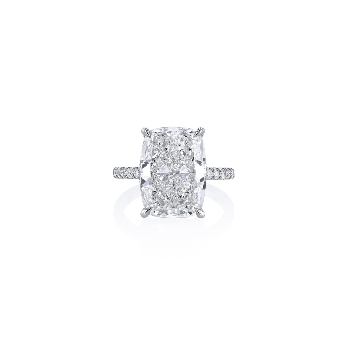 Cushion Cut 8.02ct Platinum Diamond Ring with Pave Diamond Shank