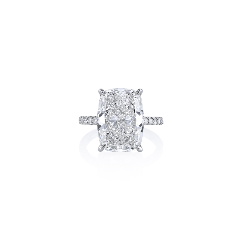 Cushion Cut 8.02ct Platinum Diamond Ring with Pave Diamond Shank