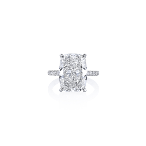 Cushion Cut 8.02ct Platinum Diamond Ring with Pave Diamond Shank
