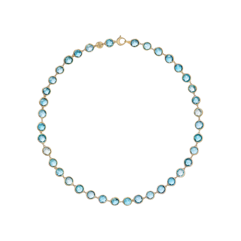 Jaipur 18K Yellow Gold Bezel Set Necklace with Blue Topaz