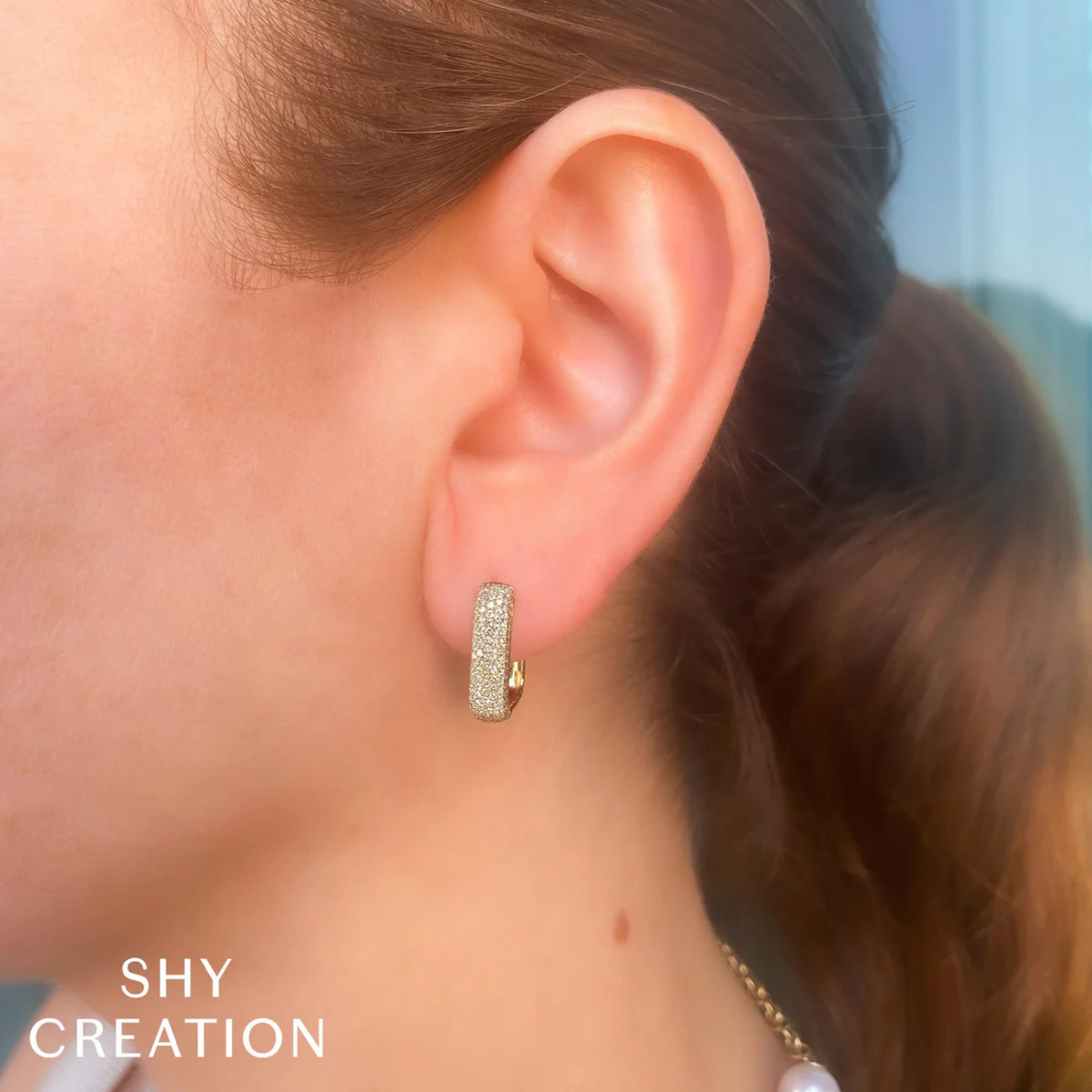 Shy Creation - 14K White Gold & Diamond Pave Rectangle Hoop Earrings | Manfredi Jewels