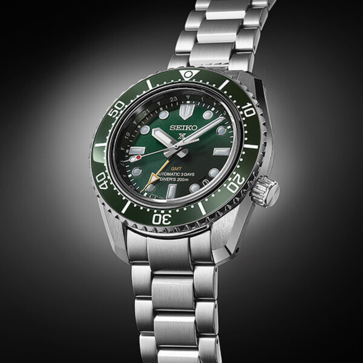 Seiko Watches - PROSPEX - LUXE 1968 HERITAGE DIVER GMT GREEN SPB381 | Manfredi Jewels