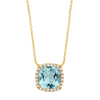 Sky Blue 18K Yellow Gold Blue Topaz Diamond Halo Pendant Necklace