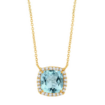 Sky Blue 18K Yellow Gold Blue Topaz Diamond Halo Pendant Necklace
