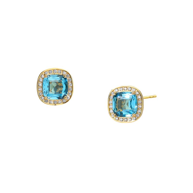 18K Yellow Gold, Blue Topaz, & Diamonds Mogul Earrings