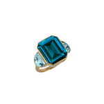 London Blue 18K Yellow Gold Topaz Center & Half Moon Topaz Sides Ring