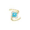 14K Yellow Gold Flexible Ring Featuring Diamond And Clover Turquoise