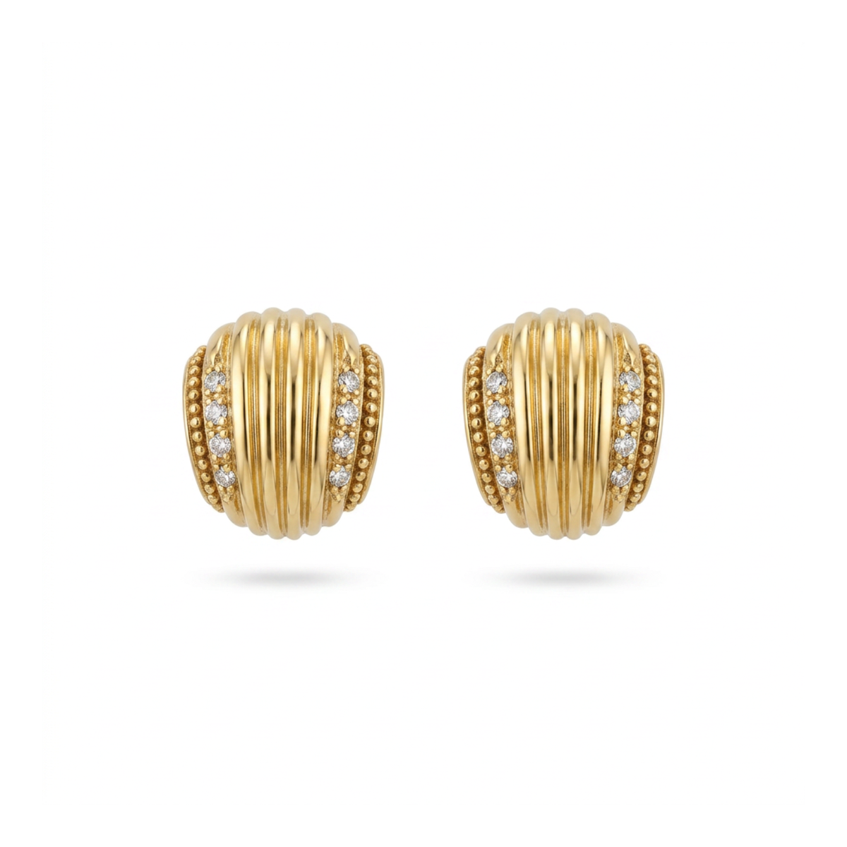 Estate Jewelry Jewelry - Estate 18K Yellow Gold & Diamond Ribbed Earrings | Manfredi Jewels