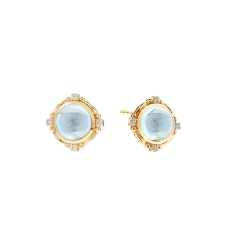 18K Yellow Gold, Diamond, & Blue Topaz Mogul Earrings