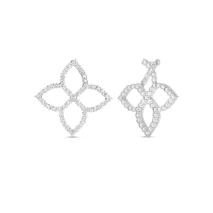 Roberto Coin Jewelry - Princess 18K White Gold Diamond Outline Flower Medium Earrings | Manfredi Jewels