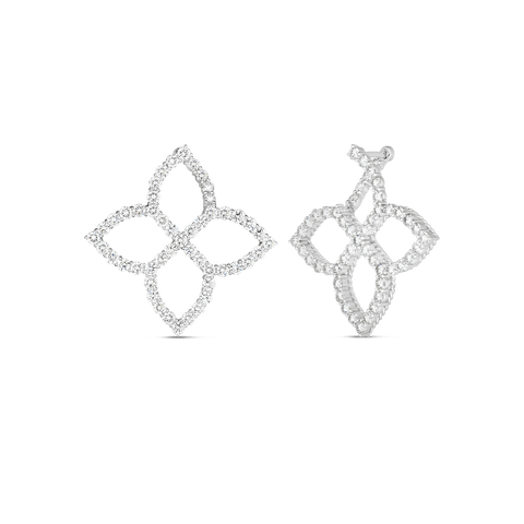 Princess 18K White Gold Diamond Outline Flower Medium Earrings