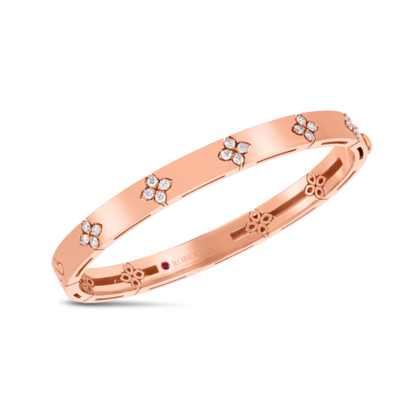 Roberto Coin Jewelry - Love In Verona 18K Rose Gold Medium Width Diamond Accent Bangle Bracelet | Manfredi Jewels
