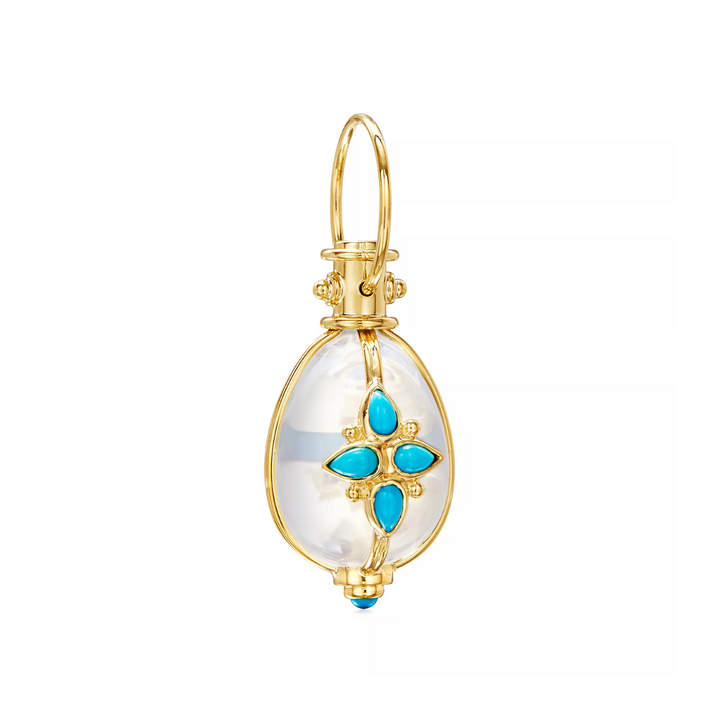 Temple St Clair Jewelry - 18KT YELLOW GOLD ROCK CRYSTAL & TURQUOISE AMULET | Manfredi Jewels