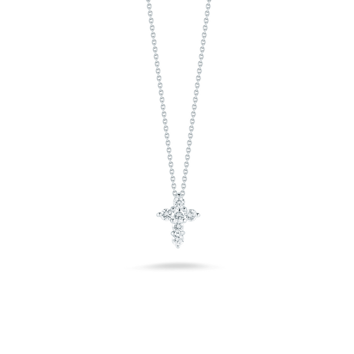 Roberto Coin Jewelry - Tiny Treasures 18K White Gold Mini Diamond Cross Necklace | Manfredi Jewels