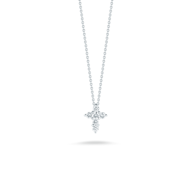 Roberto Coin Jewelry - Tiny Treasures 18K White Gold Mini Diamond Cross Necklace | Manfredi Jewels