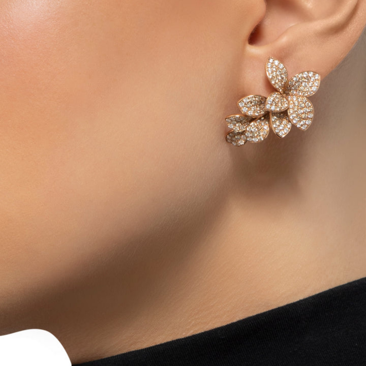 Pasquale Bruni Jewelry - Petit Garden 18K Rose Gold Pavé White and Champagne Diamond Earrings | Manfredi Jewels