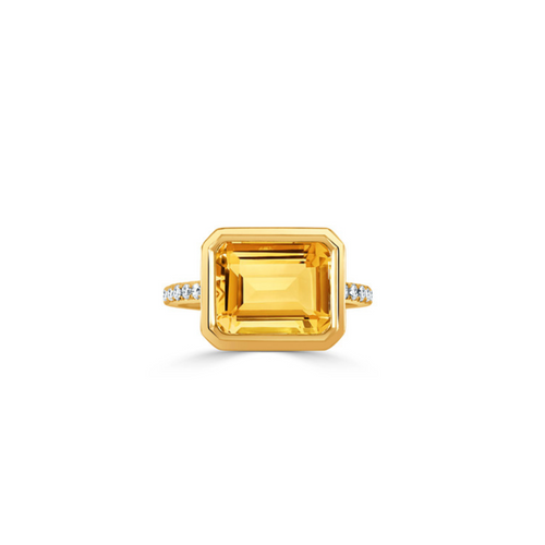 Limoncello 18K Yellow Gold Citrine Bezel Set Diamond Ring