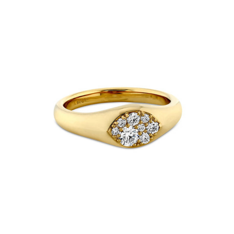 Tessa 18K Yellow Gold Navette Signet Multi Diamond Ring