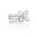 Heart to Earth 18K White Gold Flower & Leaves Pavé Diamond Ring