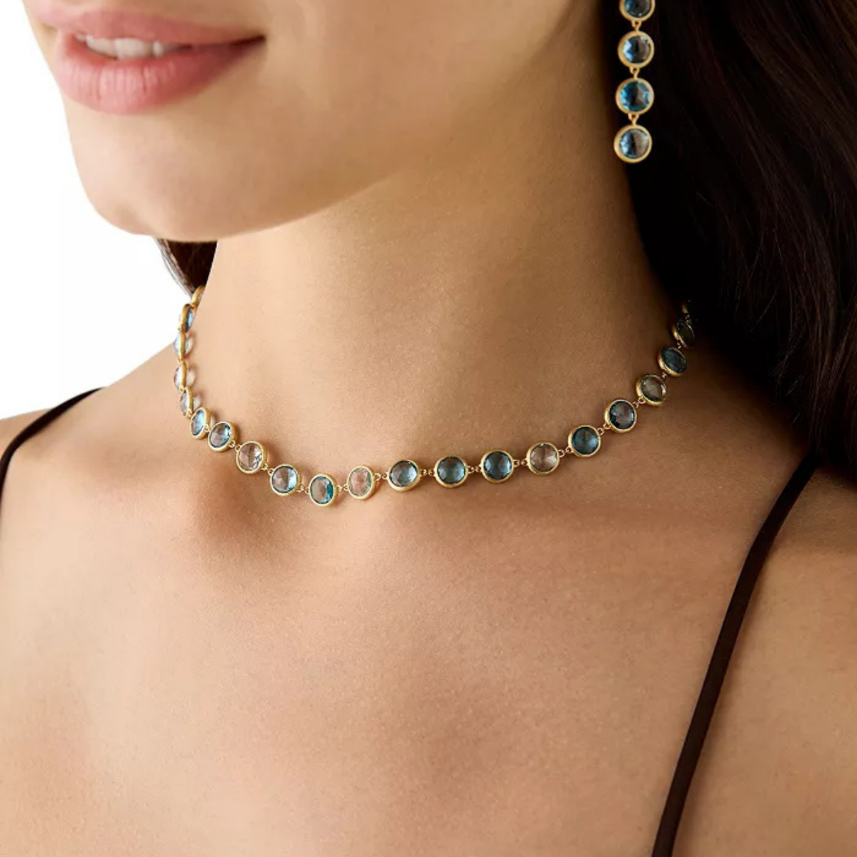 Jaipur 18K Yellow Gold Bezel Set Necklace with Blue Topaz