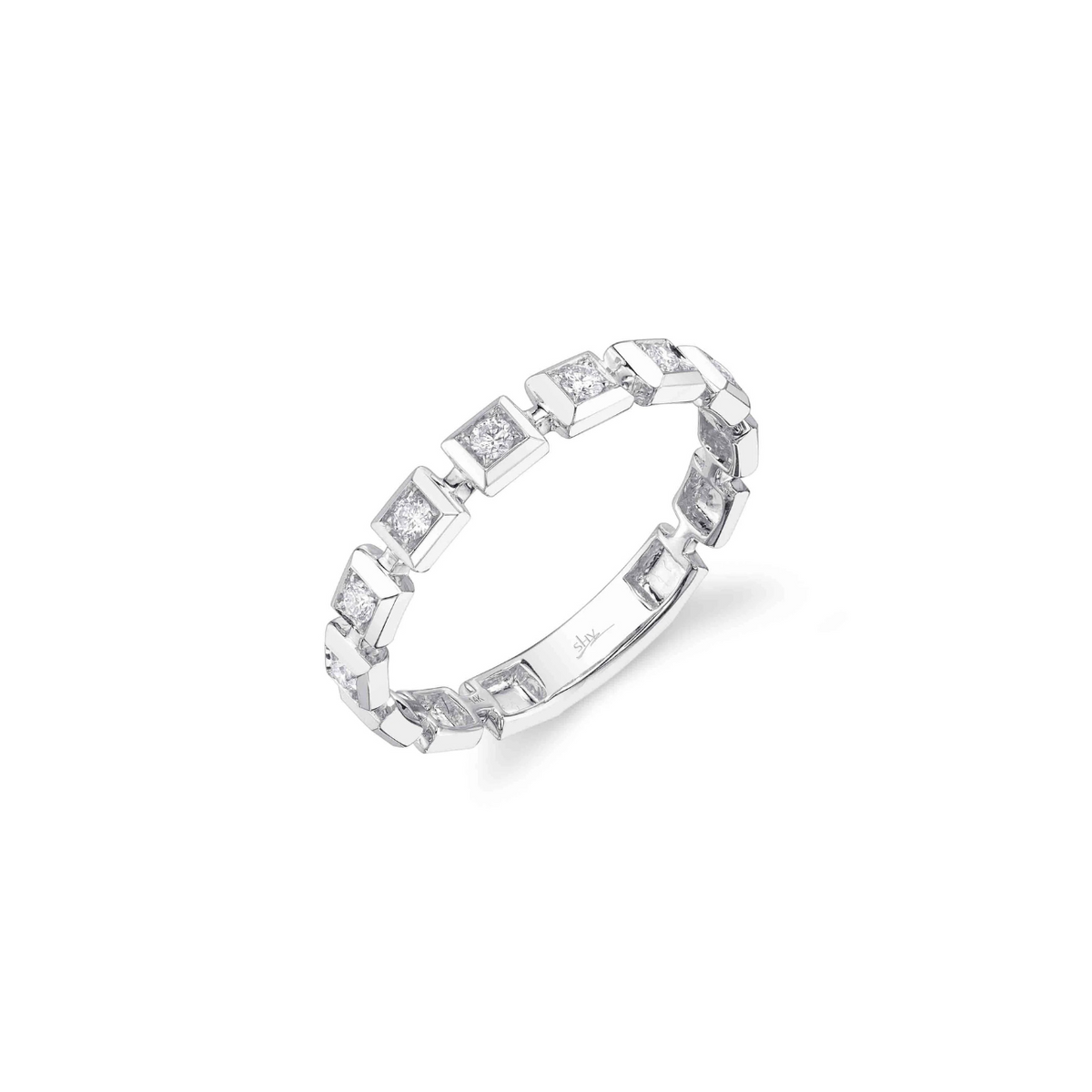 Shy Creation Jewelry - 14K White Gold 0.16ct Diamond Geo Cut Band | Manfredi Jewels