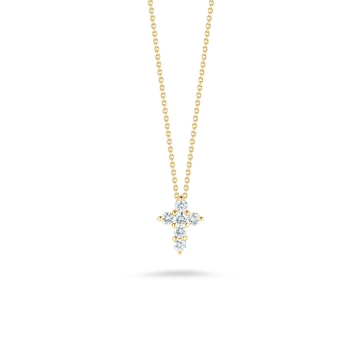 Roberto Coin Jewelry - Tiny Treasures 18K Yellow Gold Mini Diamond Cross Necklace | Manfredi Jewels