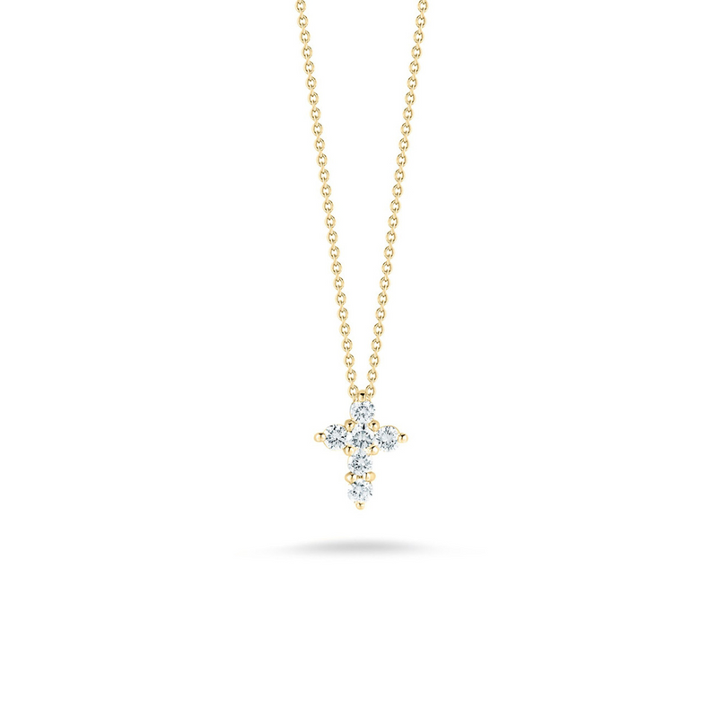 Roberto Coin Jewelry - Tiny Treasures 18K Yellow Gold Mini Diamond Cross Necklace | Manfredi Jewels