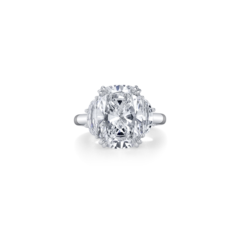Cushion Cut 6.50ct Platinum Three Stone Diamond Engagement Ring