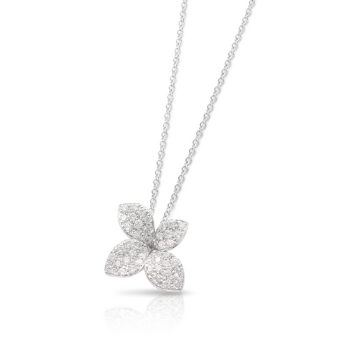 Petit Garden 18K White Gold Pavé Diamond Small Flower Necklace