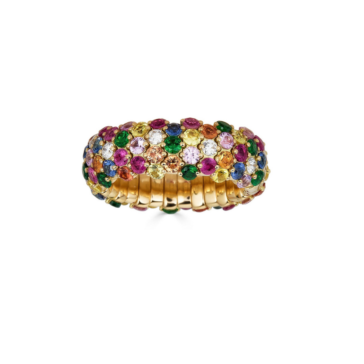 Zydo Italy Jewelry - Multicolor 18K Yellow Gold Sapphires and Tsavorites Stretch Small Ring | Manfredi Jewels
