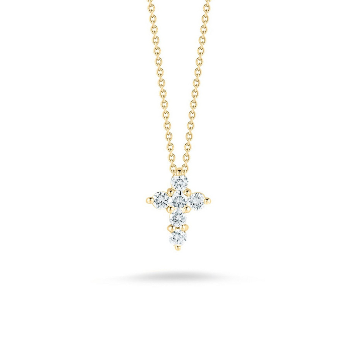 Roberto Coin Jewelry - Tiny Treasures 18K Yellow Gold Mini Diamond Cross Necklace | Manfredi Jewels