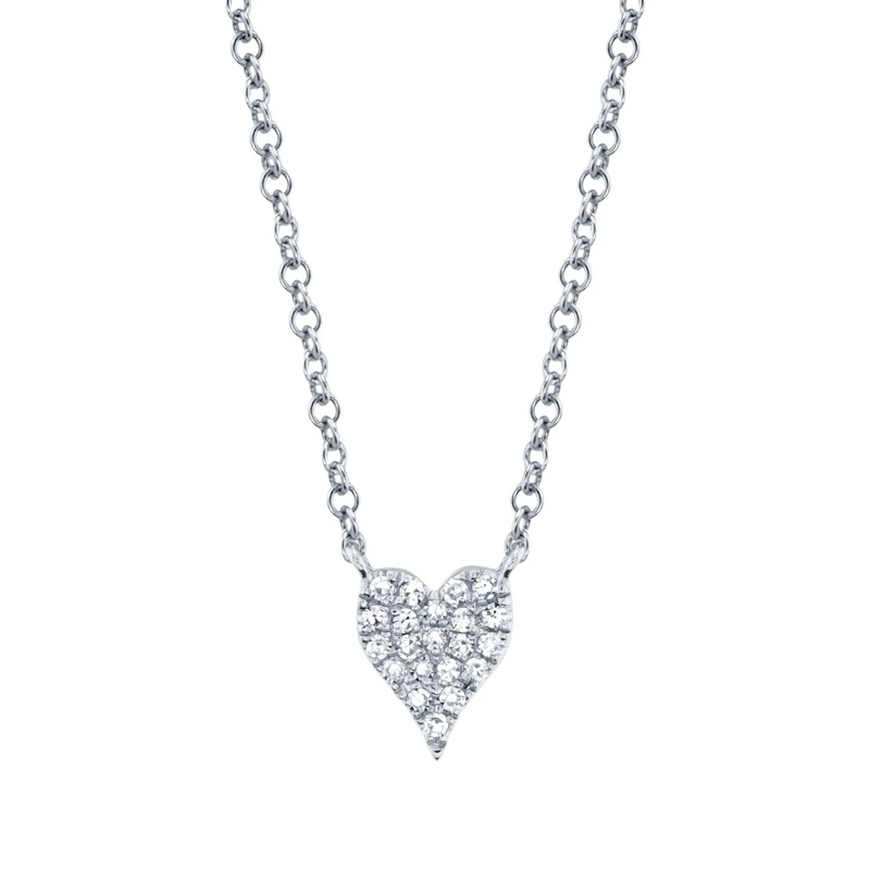 14K White Gold 0.05ct Diamond Pave Heart Necklace