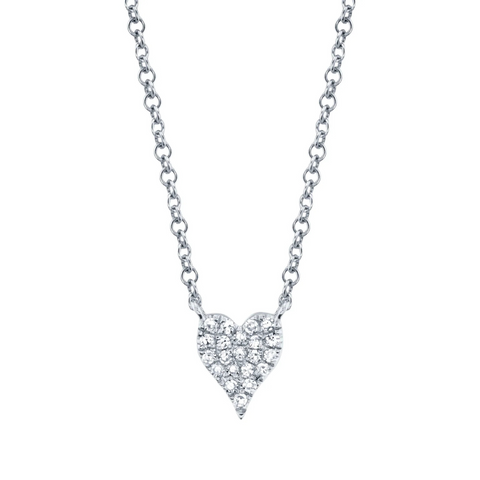 14K White Gold 0.05ct Diamond Pave Heart Necklace