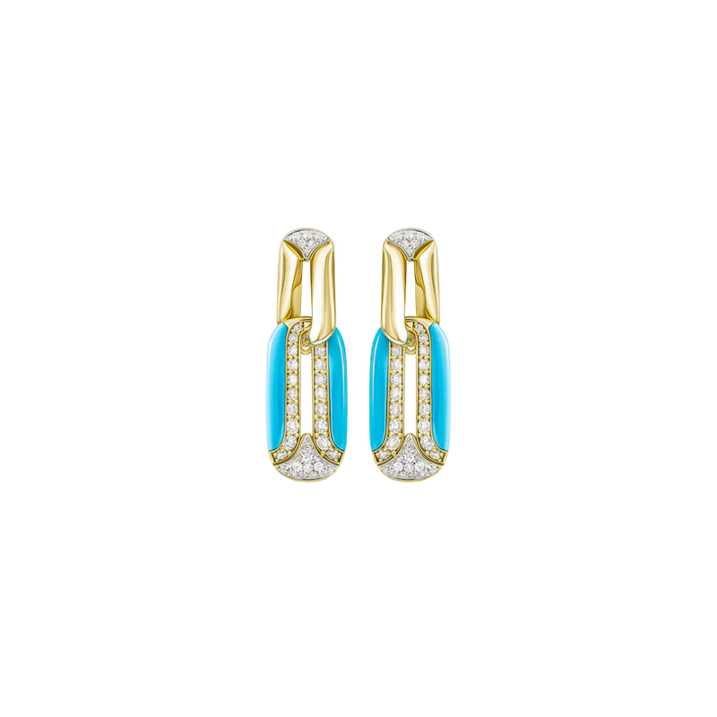 Arco 18K Yellow Gold Turquoise and Diamond Earrings