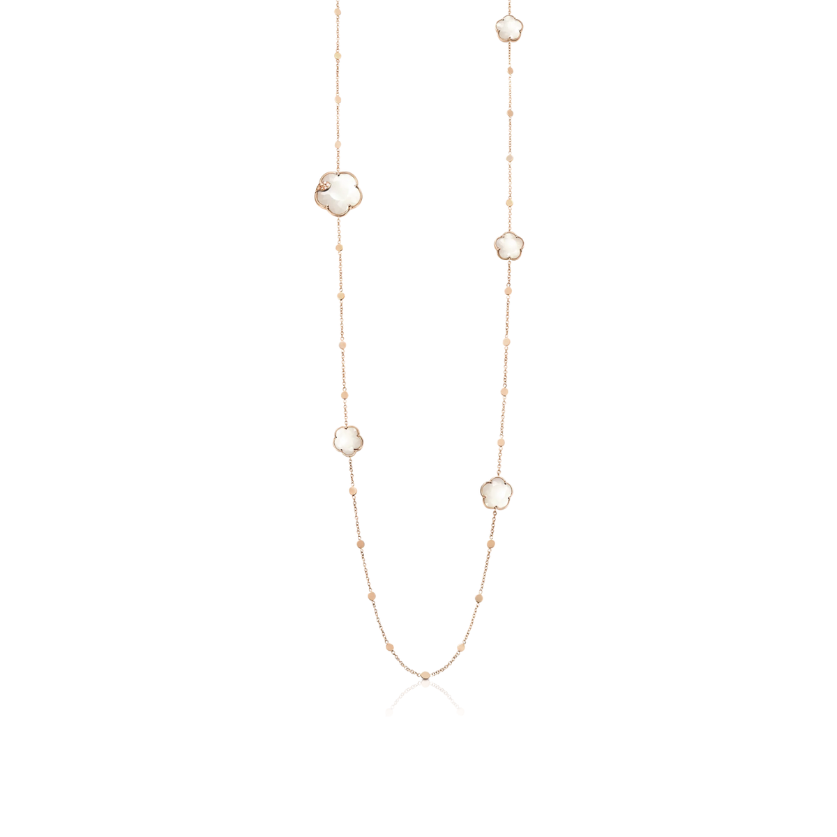 Pasquale Bruni Jewelry - Ton Joli Lunaire Sautoir 18K Rose Gold Mother of Pearl Moonstone and Diamond Necklace | Manfredi Jewels
