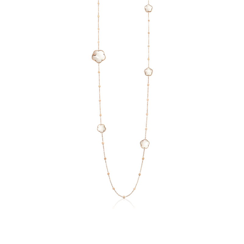 Ton Joli Lunaire Sautoir 18K Rose Gold Mother of Pearl, Moonstone, and Diamond Necklace