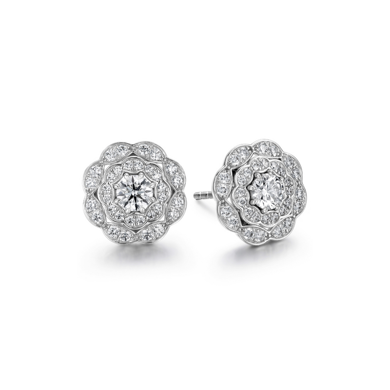 Hearts On Fire Jewelry - Lorelai 18K White Gold Double Halo Diamond Stud Earrings | Manfredi Jewels
