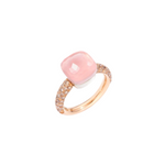Nudo 18K Rose Gold Rose Quartz and Chalcedony with a Brown Diamond Pavé Classic Ring