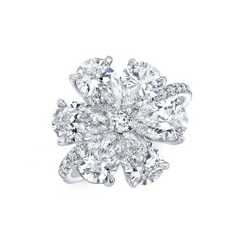 Rahaminov Diamonds Engagement - Pear Cut 4.23 ct 18K White Gold Six Petal Diamond Flower Ring | Manfredi Jewels