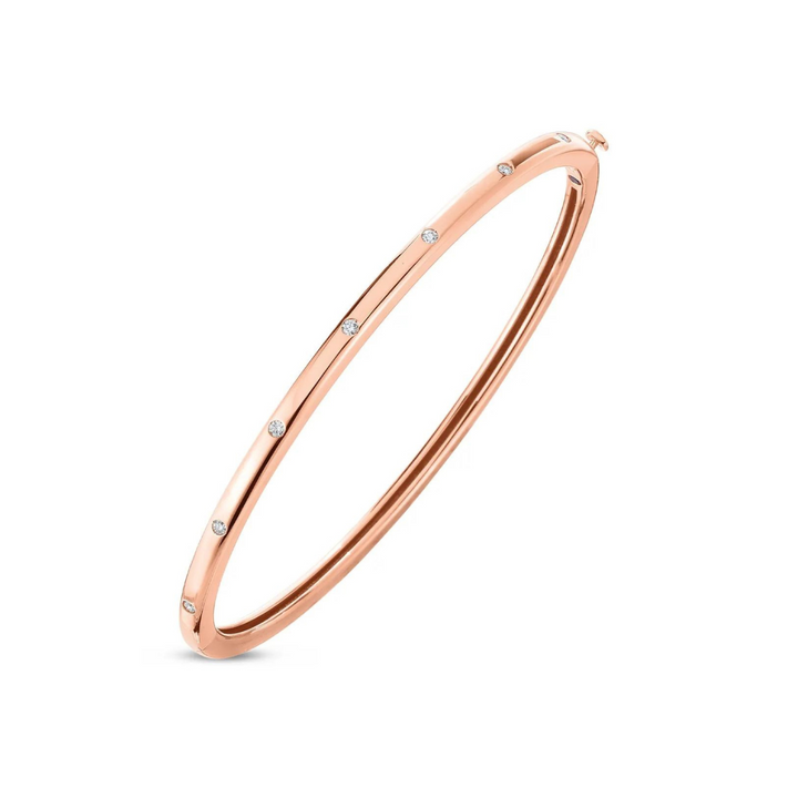 Roberto Coin Jewelry - Classica 18K Rose Gold Medium Width Diamond Accent Bangle Bracelet | Manfredi Jewels