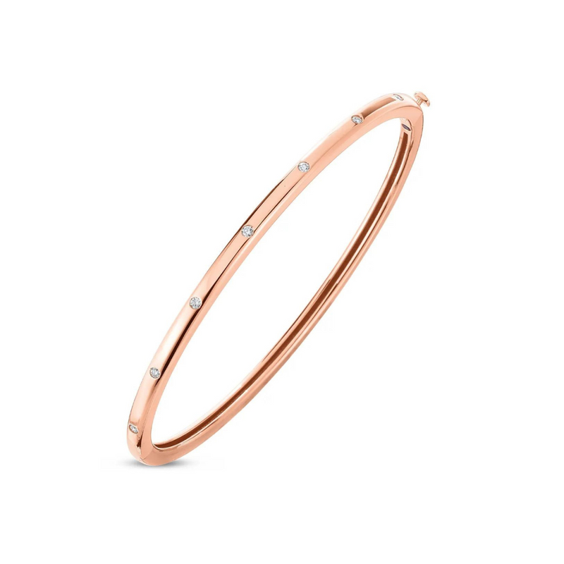 Roberto Coin Jewelry - Classica 18K Rose Gold Medium Width Diamond Accent Bangle Bracelet | Manfredi Jewels