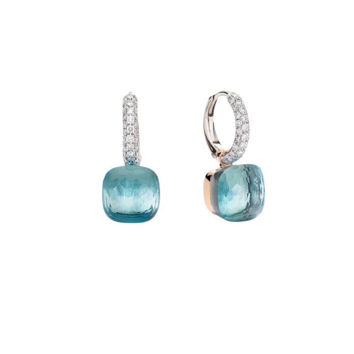 Pomellato Jewelry - Nudo 18K Rose and White Gold Blue Topaz & Diamond Pavé Classic Earrings | Manfredi Jewels