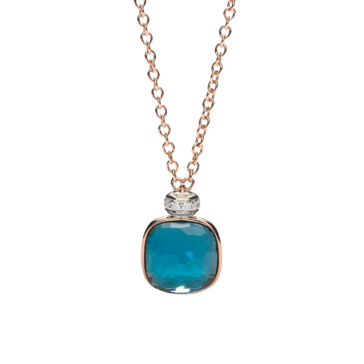 Pomellato Jewelry - Nudo 18K Rose Gold London Blue Topaz Diamond Necklace | Manfredi Jewels