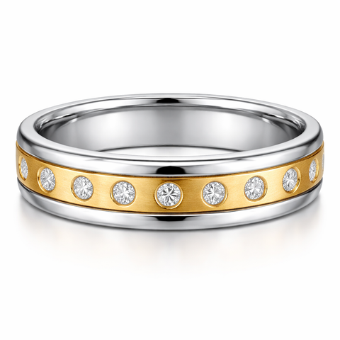 Men's 18kt Yellow Gold and Platinum Wedding Band with Diamonds
